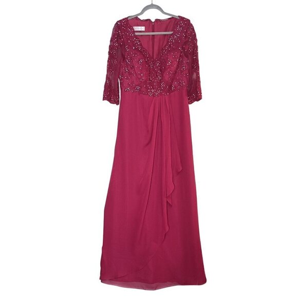 A-line V-Neck Floor-Length Lace Chiffon Mother of the Bride Dress With Sequins - Picture 1 of 11